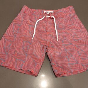 Trunks Surf and Swim Co. Aqua and Red Striped Pattern Trunks